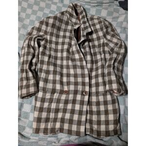 Linda Allard for Ellen Tracy Plaid Coat Brown Beige Wool Blend Oversized Sz 6 A2